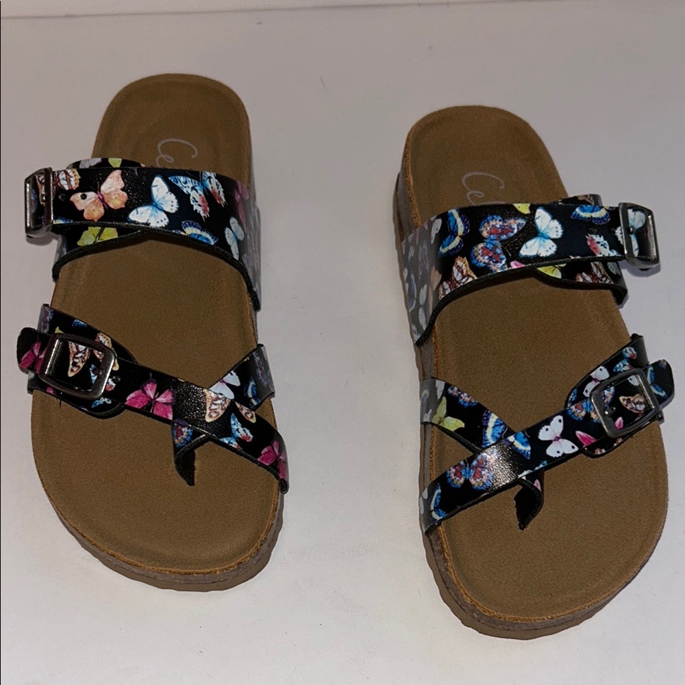 Sandals Black Floral Sandals with Adjustable Straps Girls Size 12 New